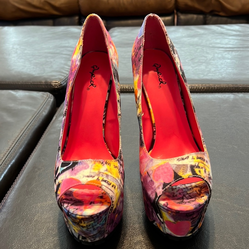 Multi Colored Open Toed Heels